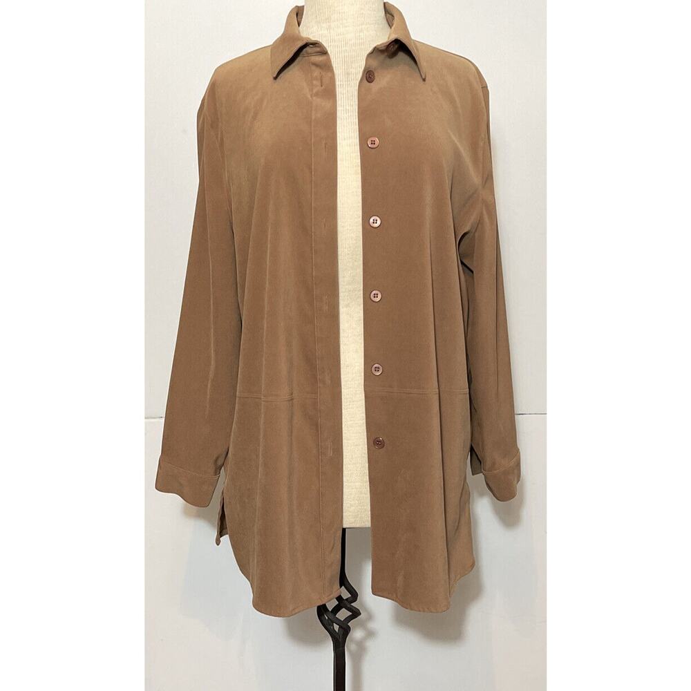 AUGUST MAX WOMAN Size XL Shirt Jacket Brown Polyester Lycra